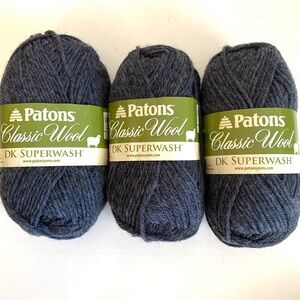 Patons Classic Wool DK Superwash Yarn Dark Grey Heather 12042 3 Skeins New!